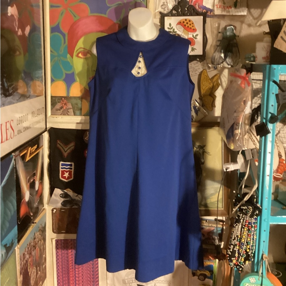 Sleeveless Blue Dress with Button Detail